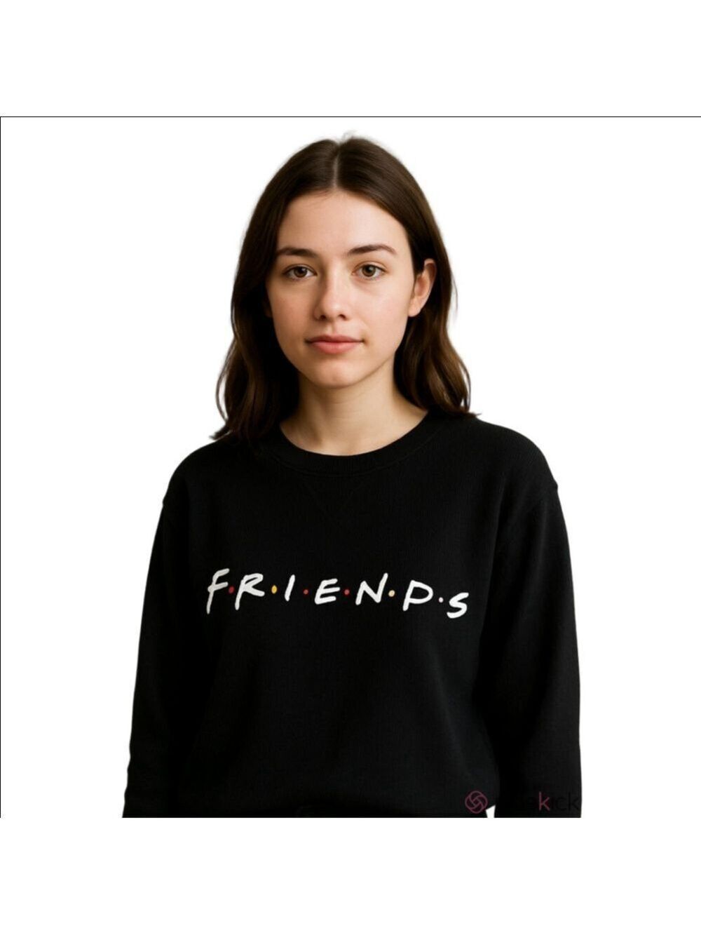 Love Tribe Black Ribbed Cropped Friends Graphic Top Medium